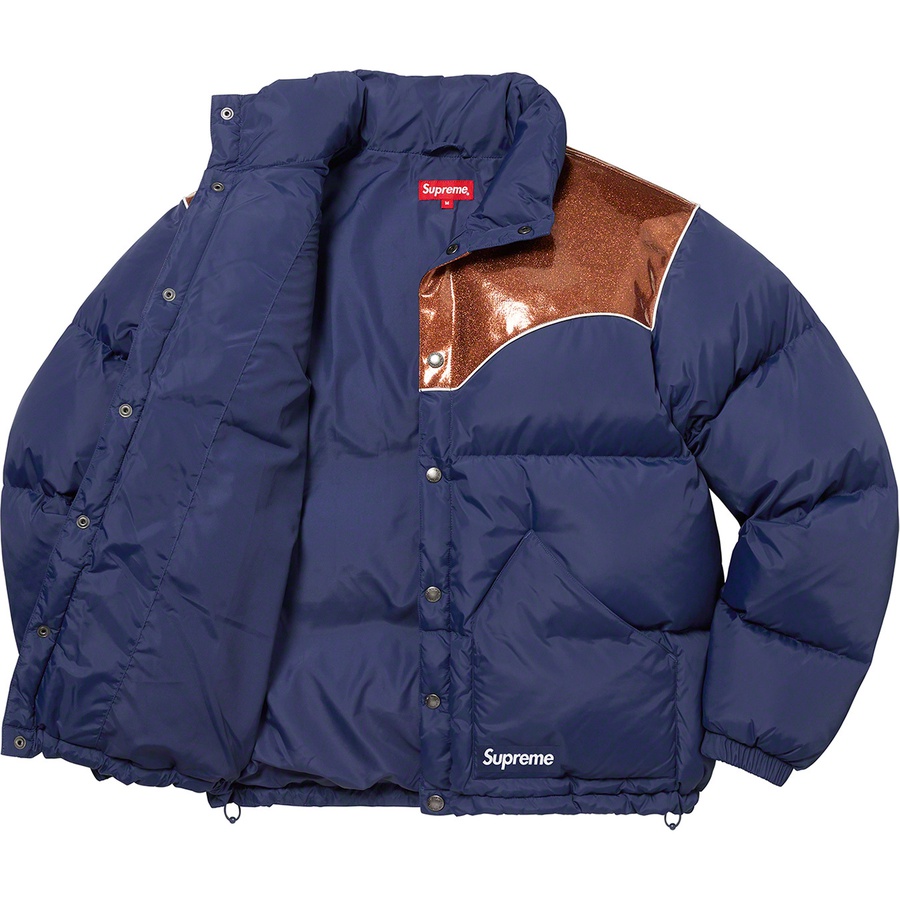 Details on Glitter Yoke Down Puffer Jacket Navy from fall winter
                                                    2022 (Price is $298)