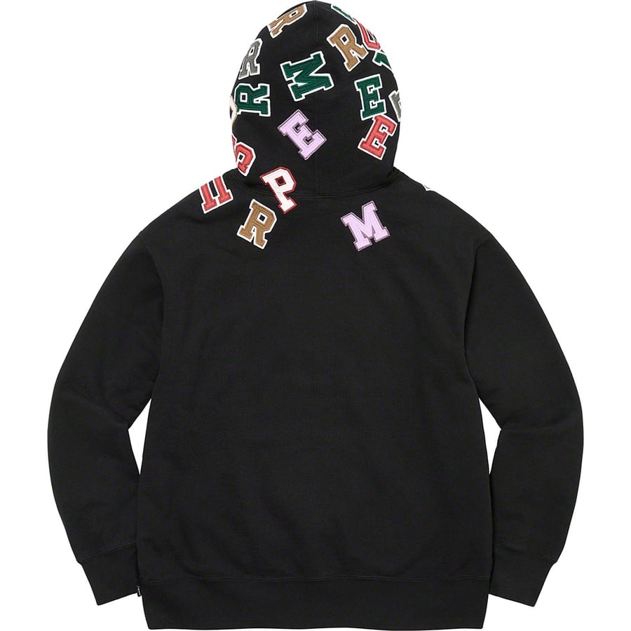 Details on Scattered Appliqué Hooded Sweatshirt Black from fall winter
                                                    2022 (Price is $168)