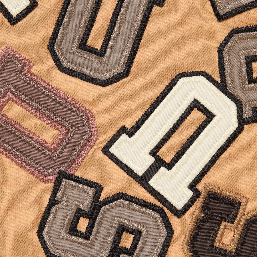 Details on Scattered Appliqué Hooded Sweatshirt Dark Tan from fall winter
                                                    2022 (Price is $168)