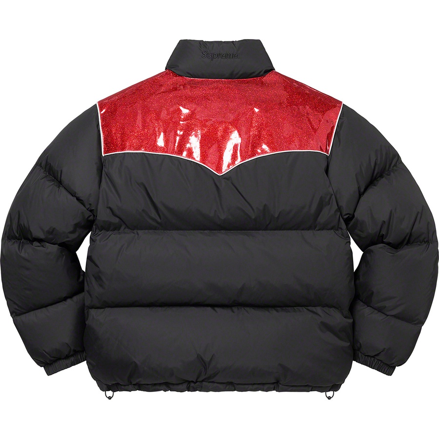 Details on Glitter Yoke Down Puffer Jacket Black from fall winter
                                                    2022 (Price is $298)