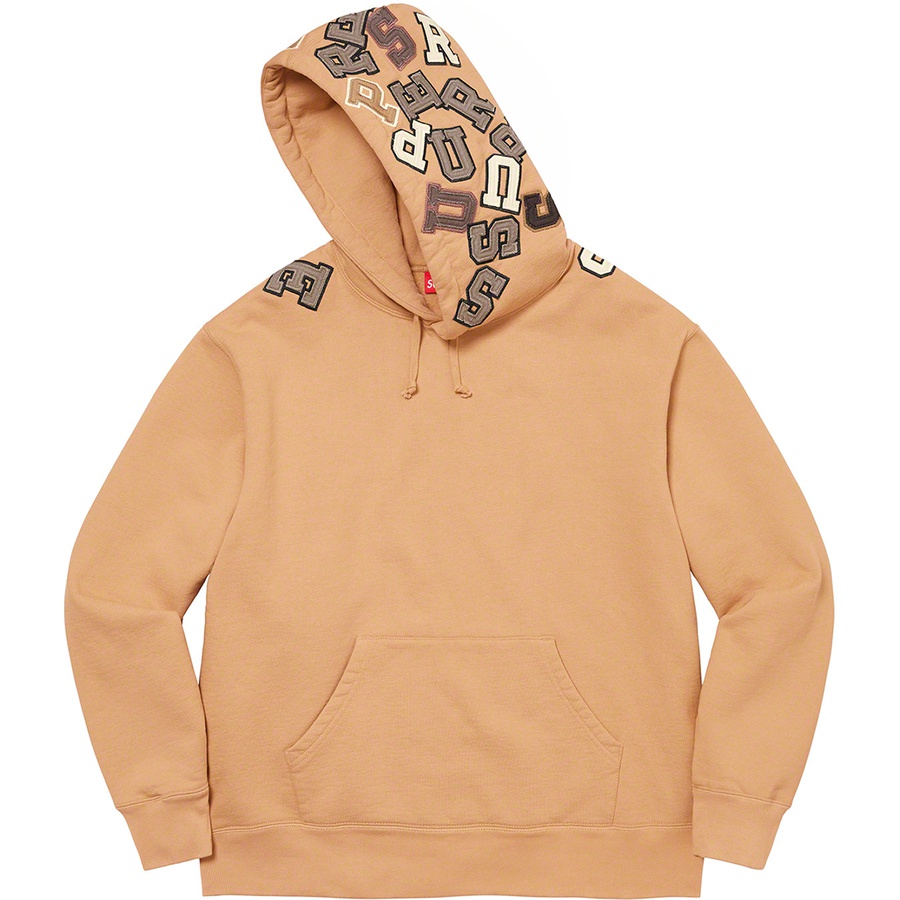 Details on Scattered Appliqué Hooded Sweatshirt Dark Tan from fall winter
                                                    2022 (Price is $168)