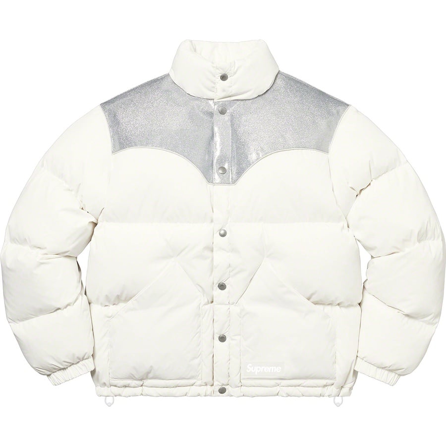 Details on Glitter Yoke Down Puffer Jacket White from fall winter
                                                    2022 (Price is $298)