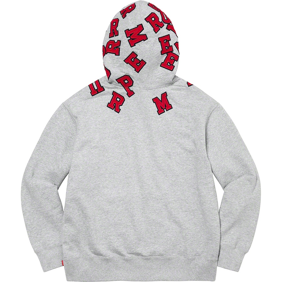 Details on Scattered Appliqué Hooded Sweatshirt Heather Grey from fall winter
                                                    2022 (Price is $168)