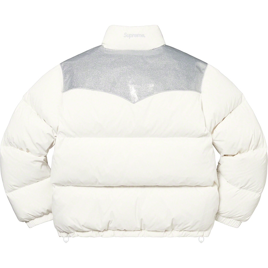 Details on Glitter Yoke Down Puffer Jacket White from fall winter
                                                    2022 (Price is $298)