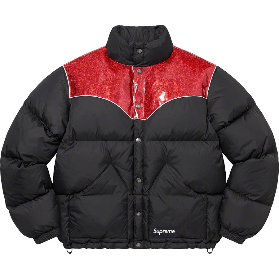 Details on Glitter Yoke Down Puffer Jacket Black from fall winter
                                                    2022 (Price is $298)