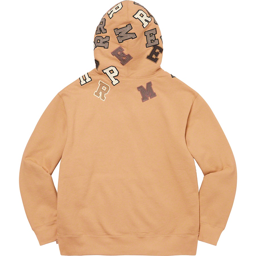 Details on Scattered Appliqué Hooded Sweatshirt Dark Tan from fall winter
                                                    2022 (Price is $168)