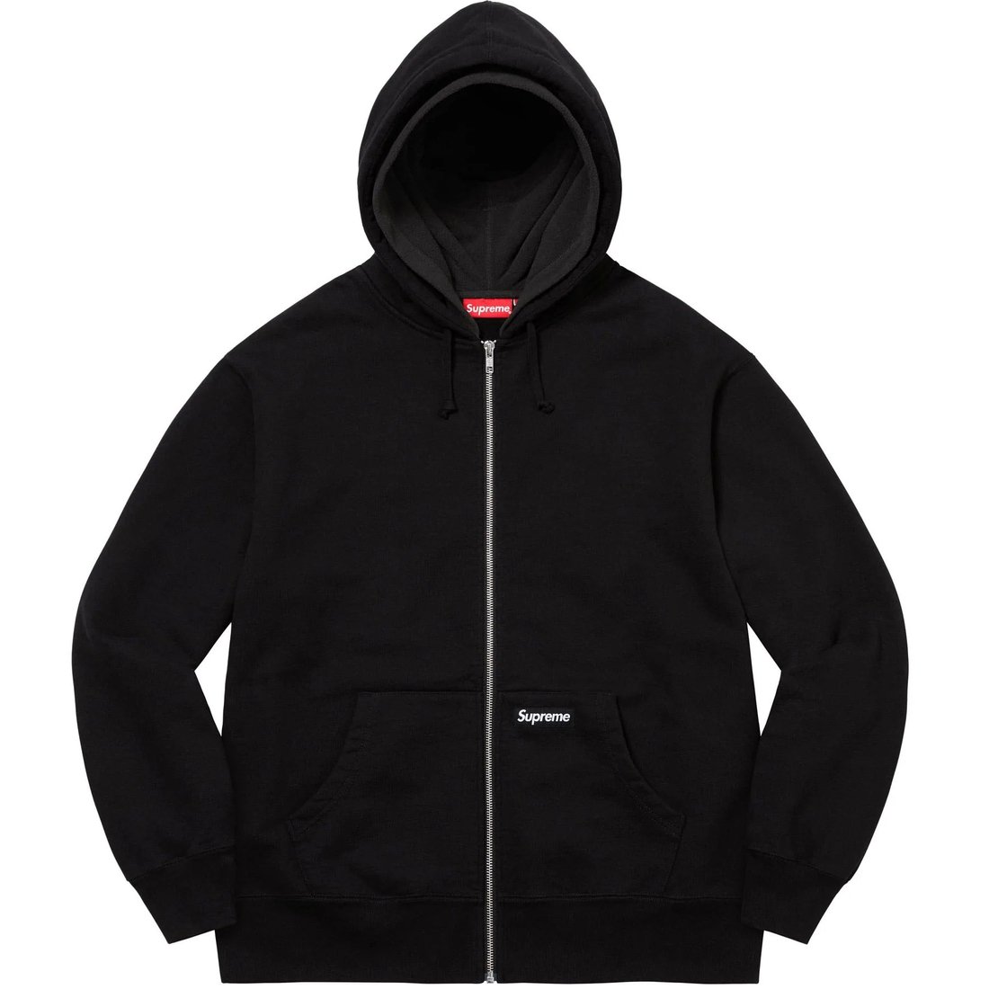 Details on Double Hood Facemask Zip Up Hooded Sweatshirt Black from fall winter 2022 (Price is $168)