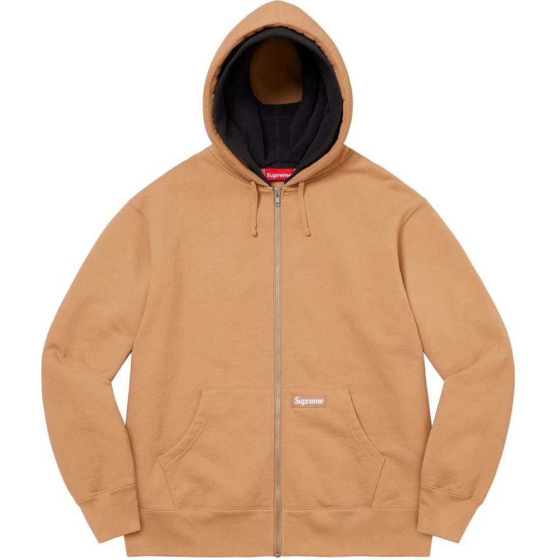 Details on Double Hood Facemask Zip Up Hooded Sweatshirt Light Brown from fall winter 2022 (Price is $168)