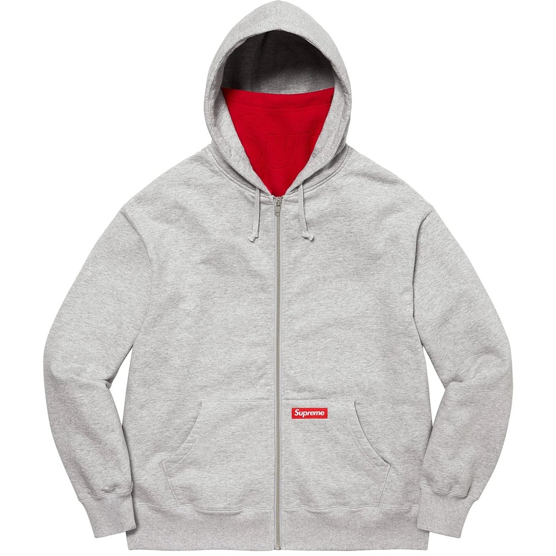 Details on Double Hood Facemask Zip Up Hooded Sweatshirt Heather Grey from fall winter 2022 (Price is $168)