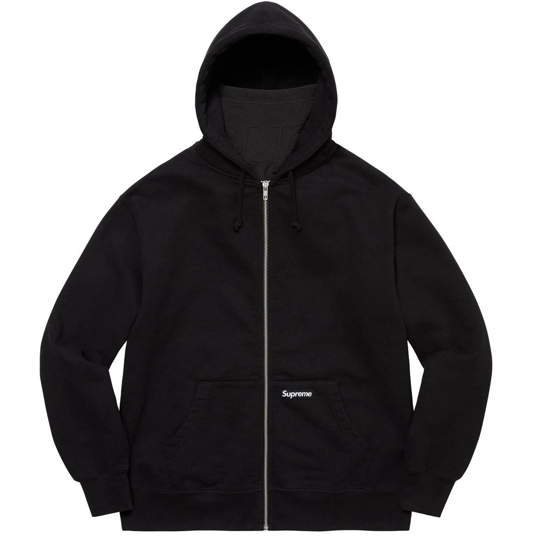 Details on Double Hood Facemask Zip Up Hooded Sweatshirt Black from fall winter
                                                    2022 (Price is $168)