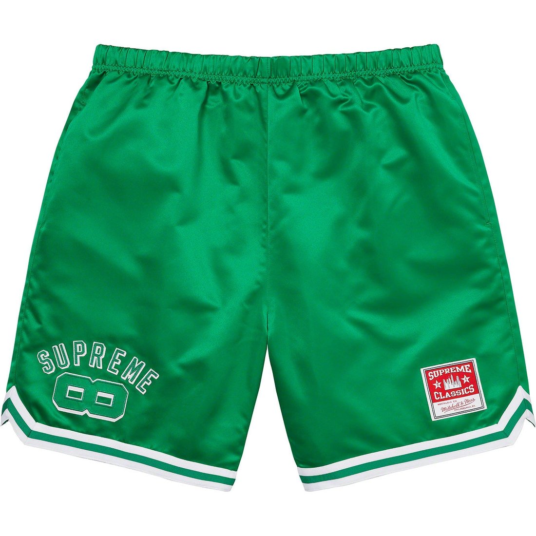 Details on Supreme Mitchell & Ness Satin Basketball Short Green from spring summer
                                                    2023 (Price is $138)