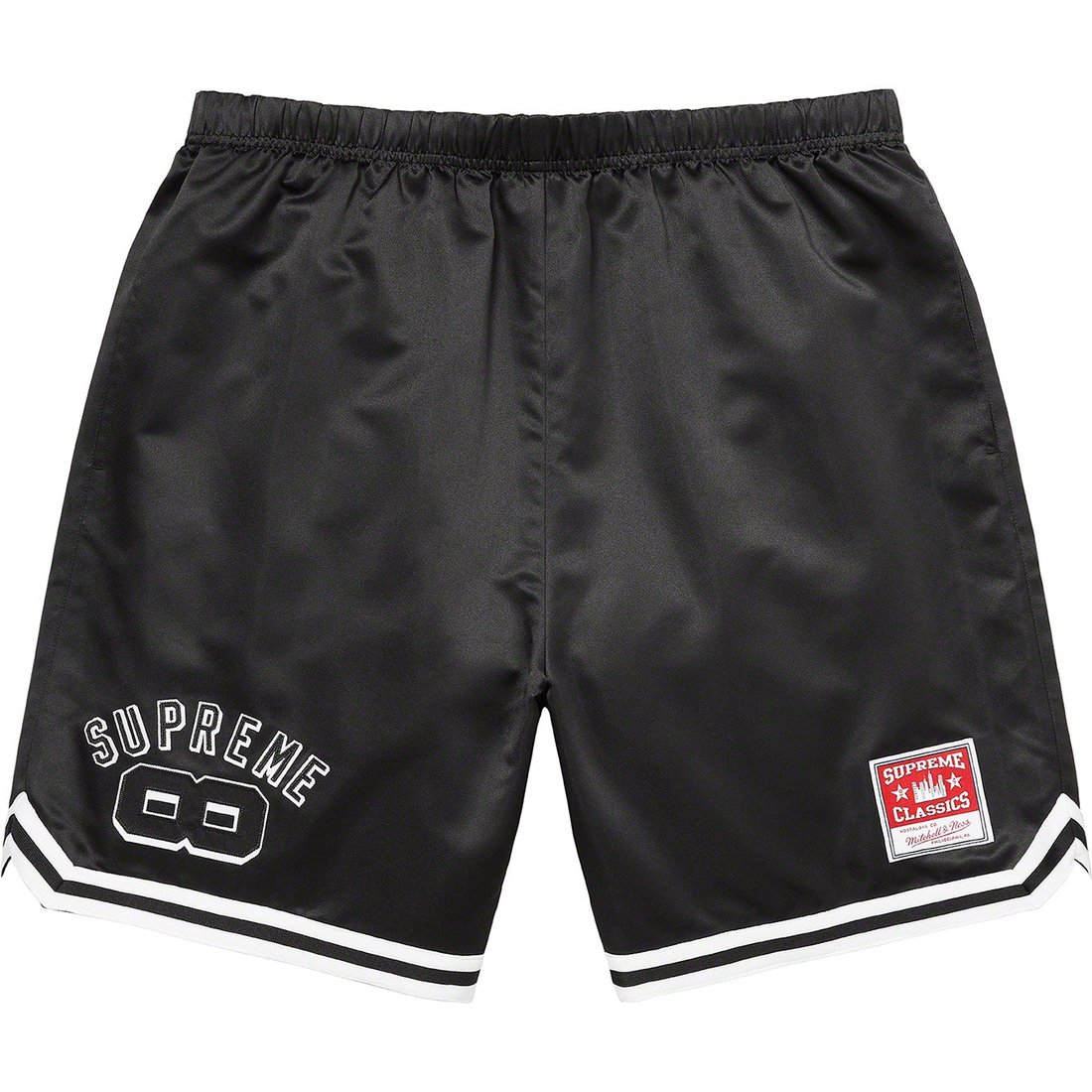 Details on Supreme Mitchell & Ness Satin Basketball Short Black from spring summer
                                                    2023 (Price is $138)