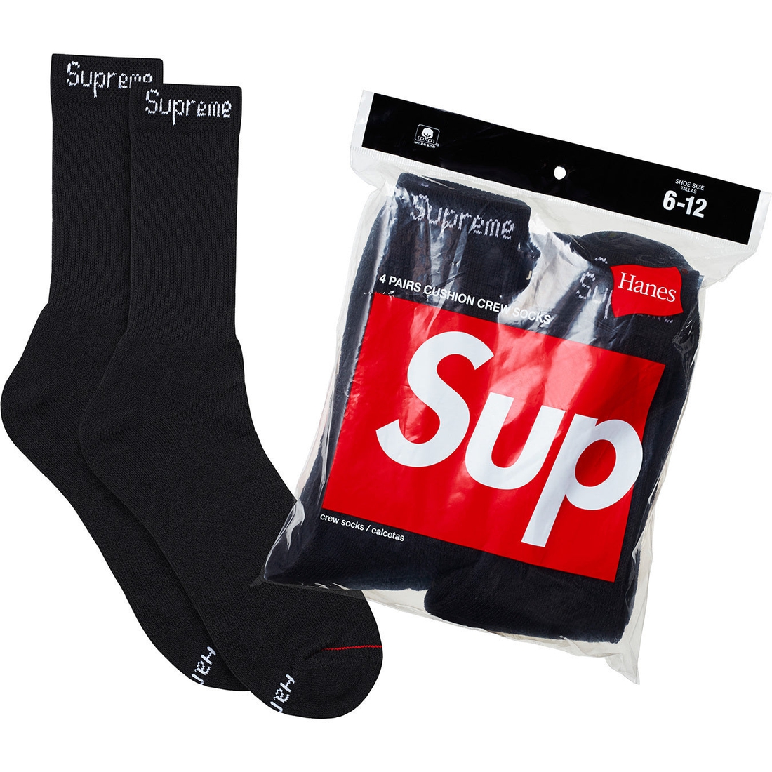 Details on Supreme Hanes Crew Socks (4 Pack) Black from spring summer
                                                    2023 (Price is $24)