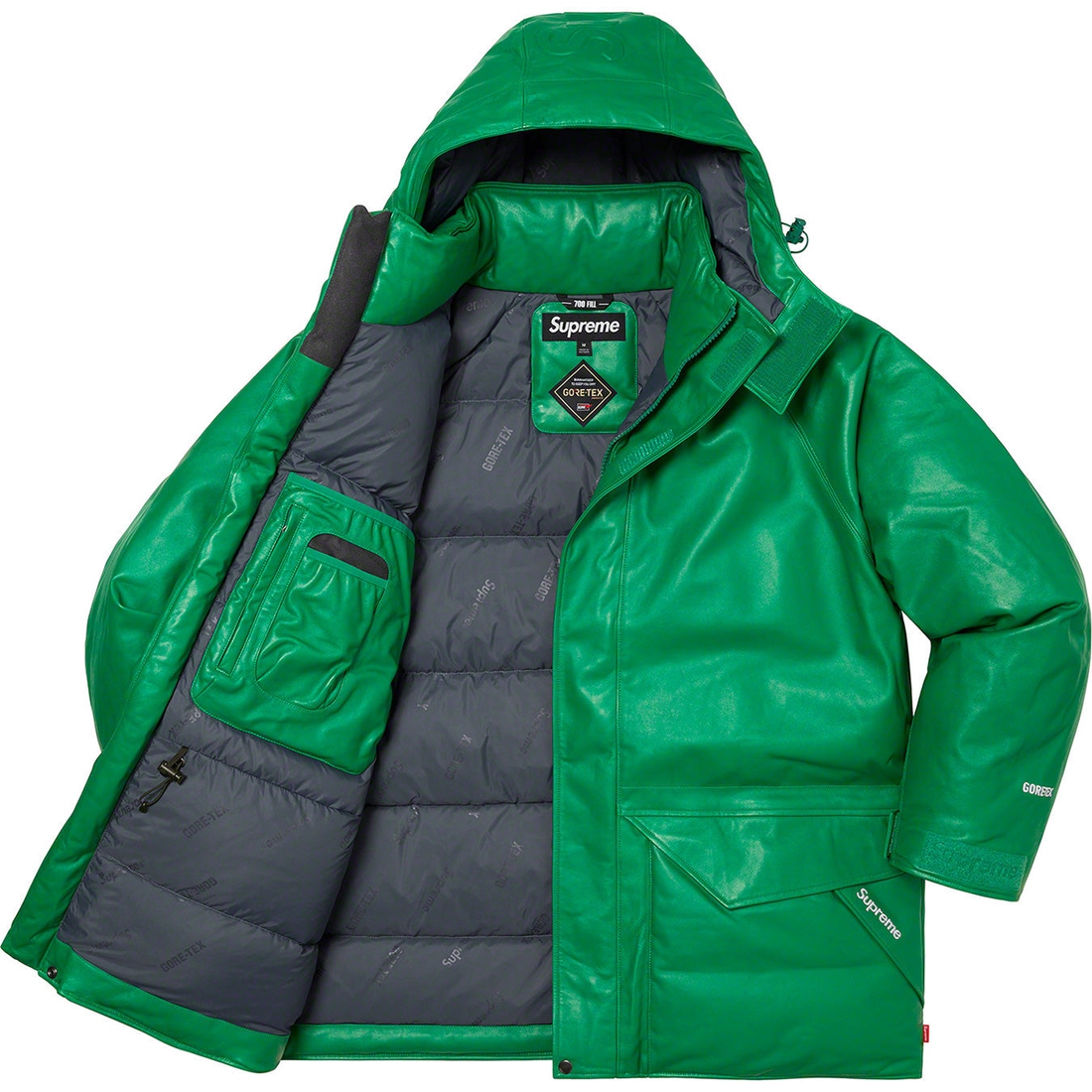 Details on GORE-TEX Leather 700-Fill Down Parka Green from spring summer 2023 (Price is $1198)