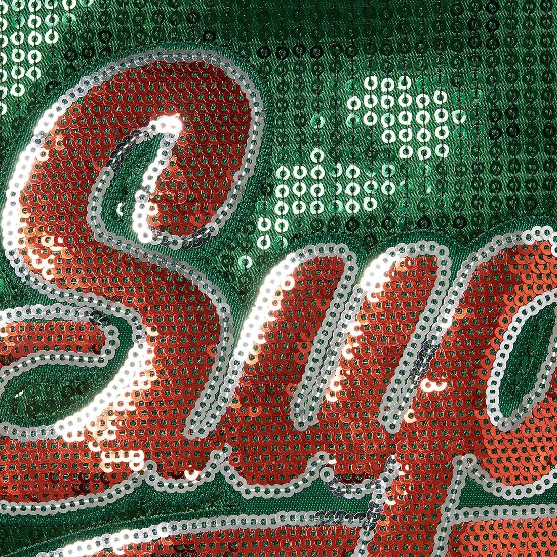 Details on Supreme Mitchell & Ness Sequin Varsity Jacket Green from spring summer
                                                    2023 (Price is $398)