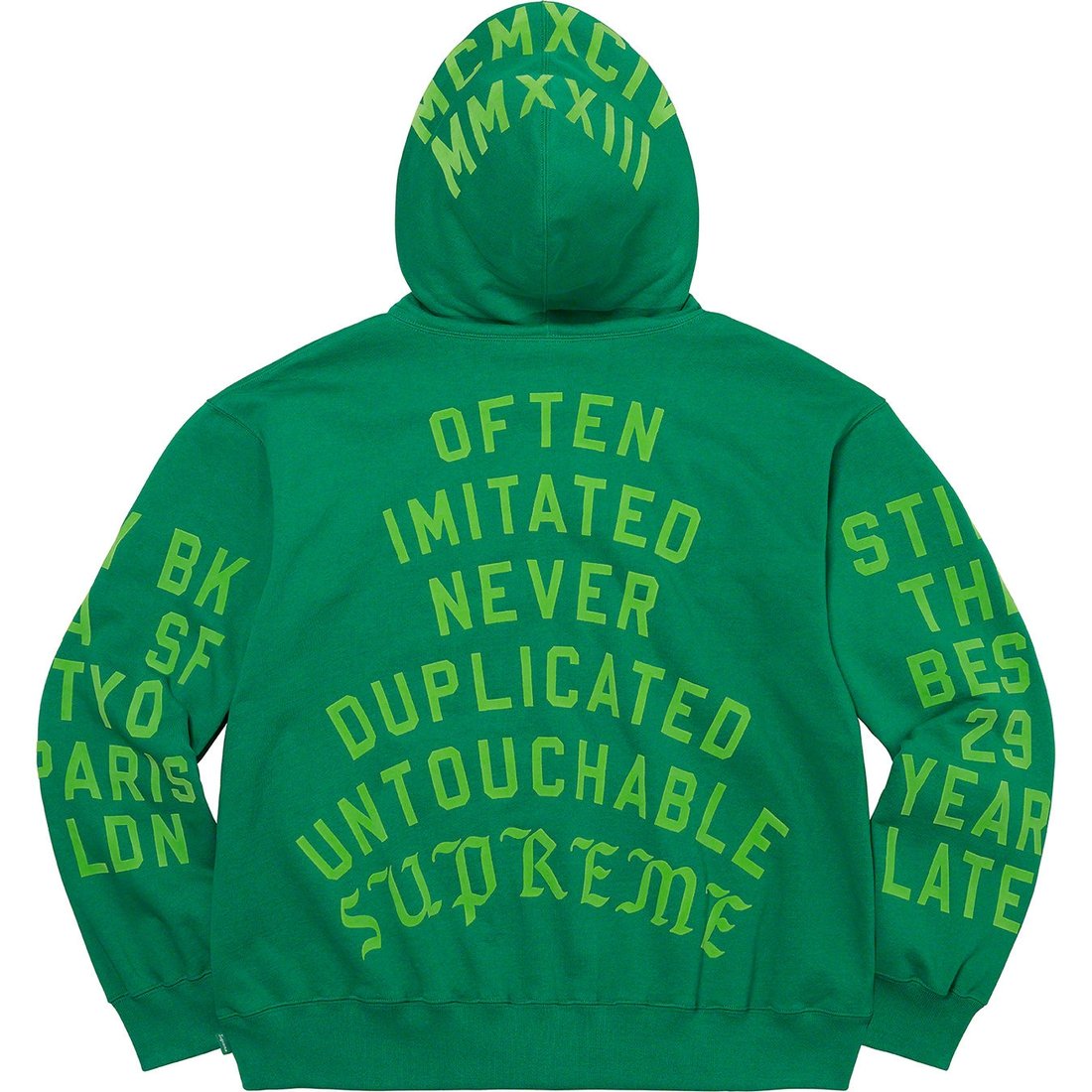 Details on Supreme Team Flocked Hooded Sweatshirt Green from spring summer 2023 (Price is $178)