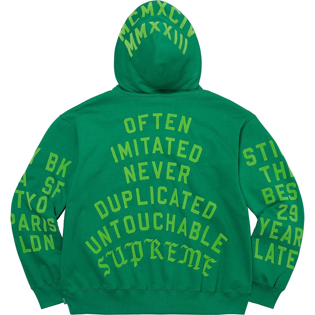 Details on Supreme Team Flocked Hooded Sweatshirt Green from spring summer
                                                    2023 (Price is $178)