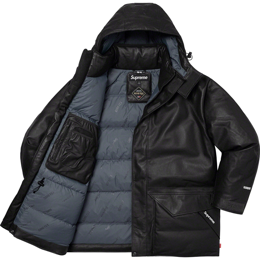 Details on GORE-TEX Leather 700-Fill Down Parka Black from spring summer 2023 (Price is $1198)