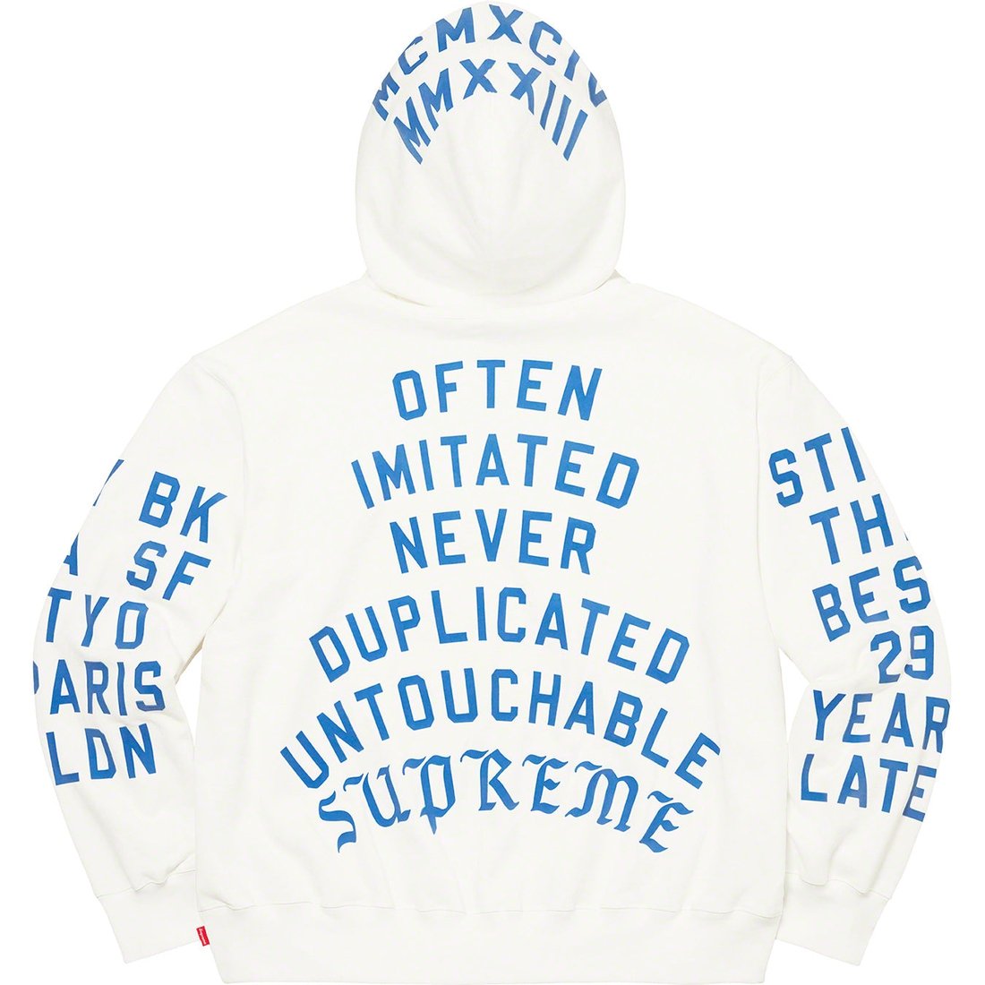 Details on Supreme Team Flocked Hooded Sweatshirt White from spring summer 2023 (Price is $178)
