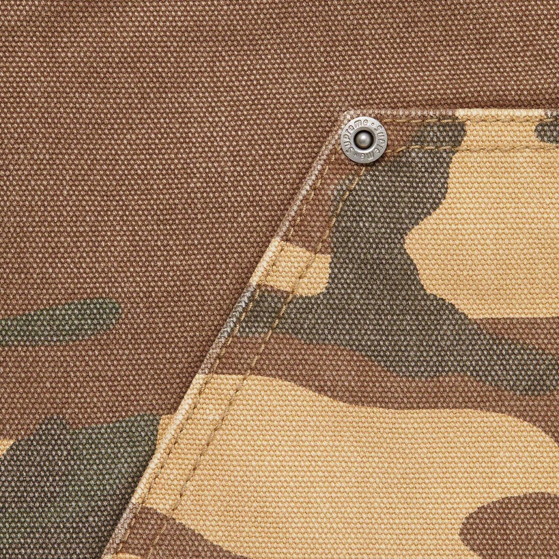 Details on Double Knee Painter Pant Woodland Camo from spring summer
                                                    2023 (Price is $168)
