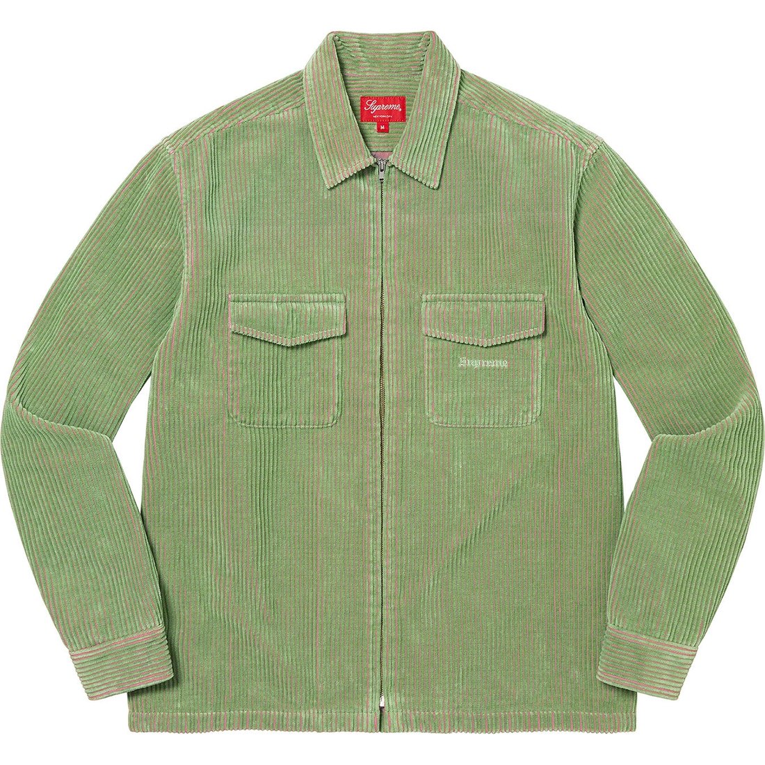 Details on 2-Tone Corduroy Zip Up Shirt Green from spring summer 2023 (Price is $148)