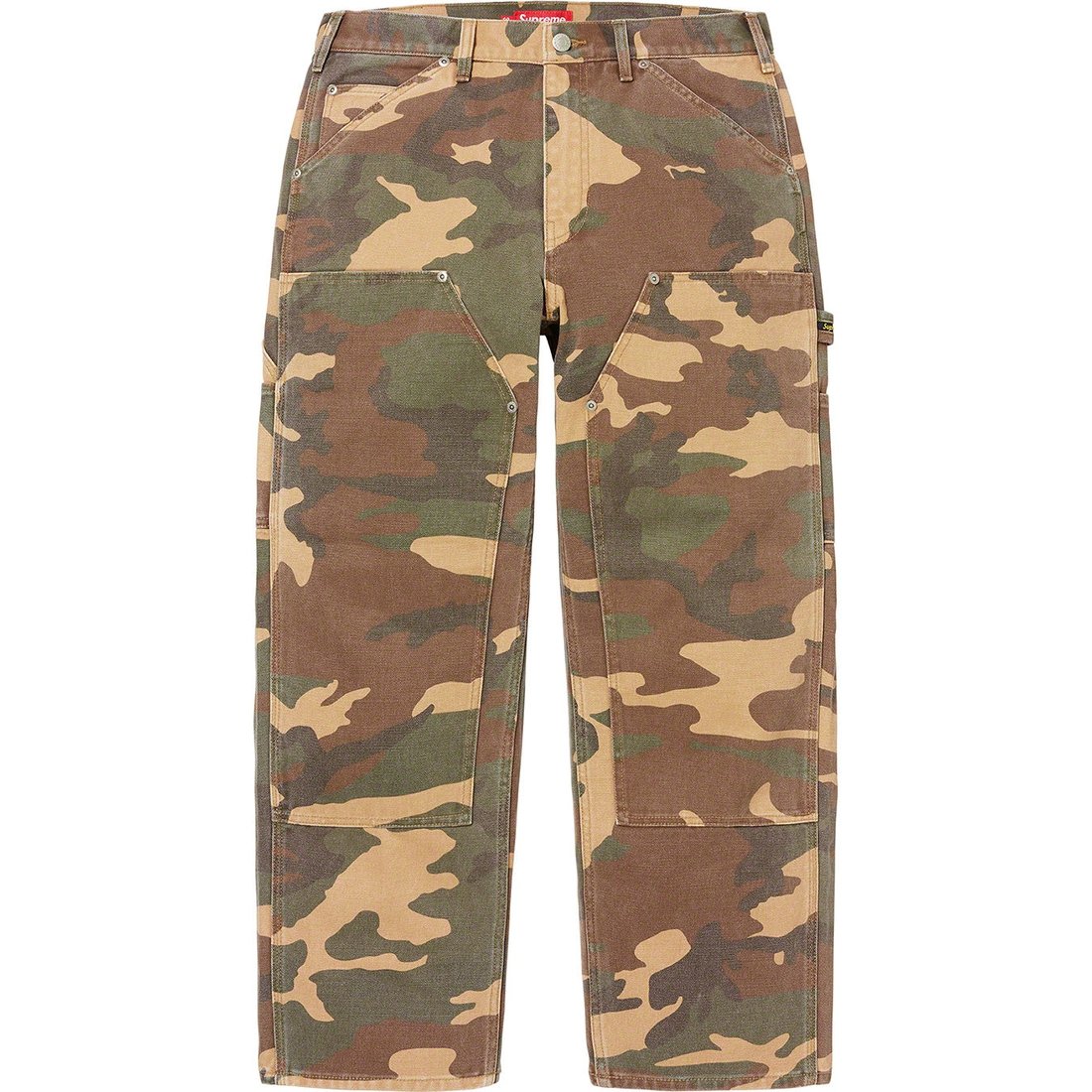 Details on Double Knee Painter Pant Woodland Camo from spring summer
                                                    2023 (Price is $168)