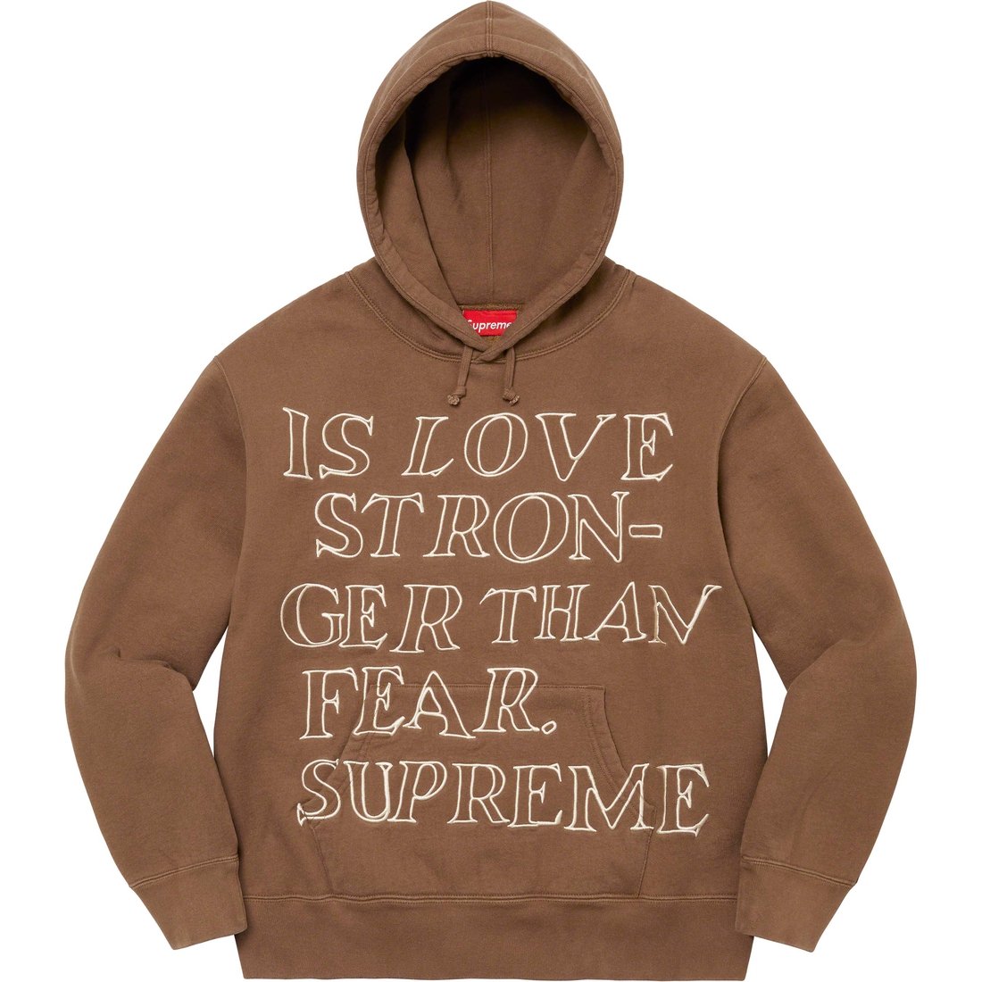 Details on Stronger Than Fear Hooded Sweatshirt Olive Brown from spring summer
                                                    2023 (Price is $158)