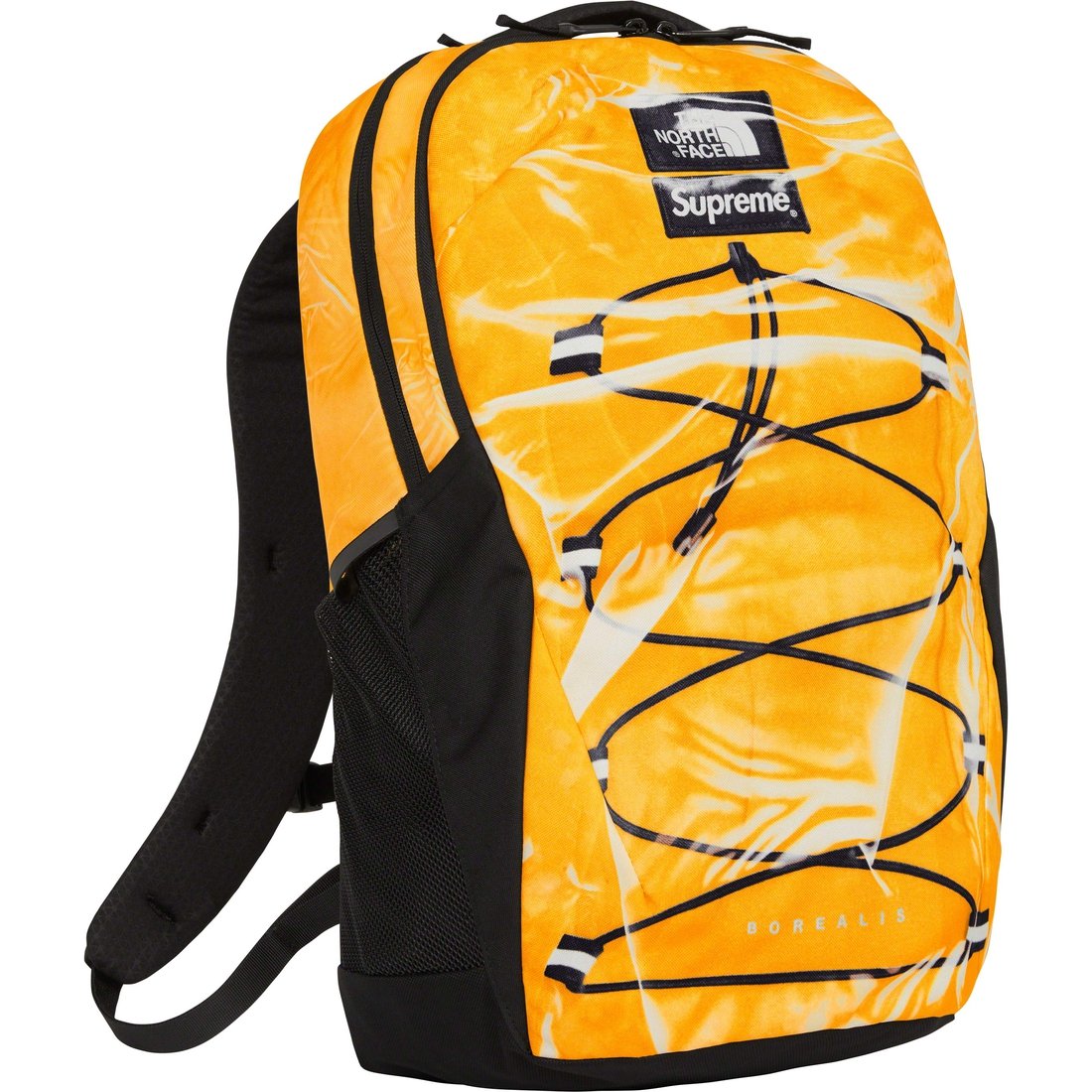 Details on Supreme The North Face Trompe L’oeil Printed Borealis Backpack Yellow from spring summer 2023 (Price is $158)
