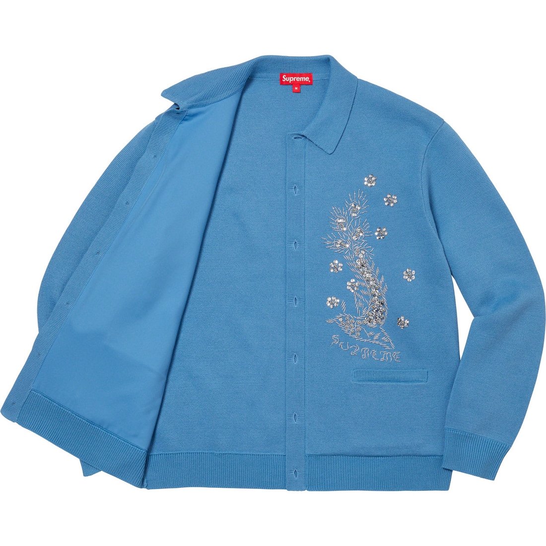 Details on Beaded Appliqué Cardigan Bright Blue from spring summer 2023 (Price is $228)