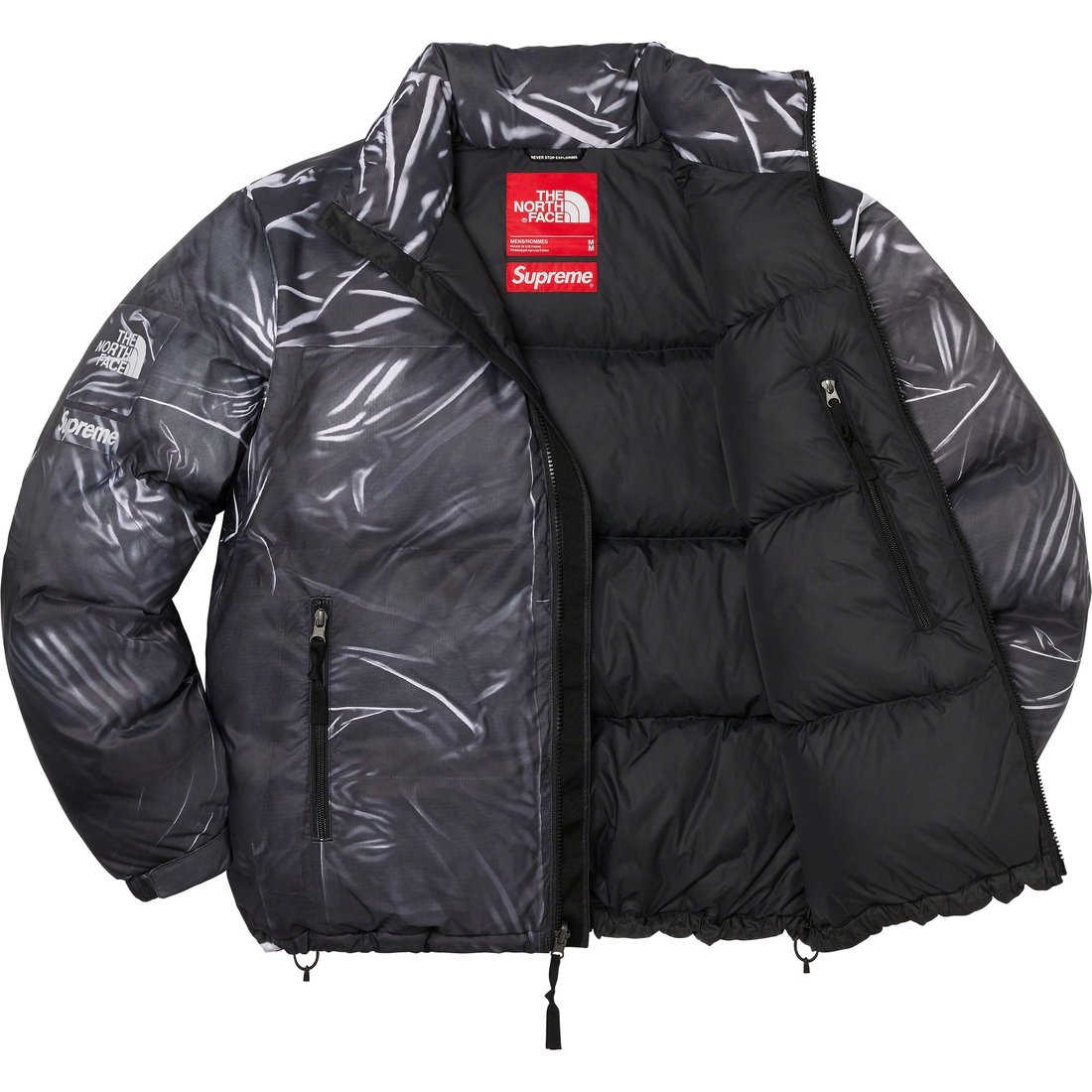 Details on Supreme The North Face Trompe L’oeil Printed Nuptse Jacket Black from spring summer
                                                    2023 (Price is $398)