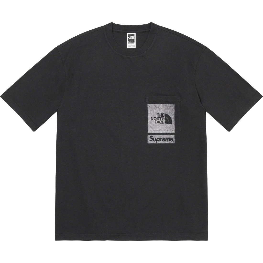 Details on Supreme The North Face Printed Pocket Tee Black from spring summer 2023 (Price is $48)
