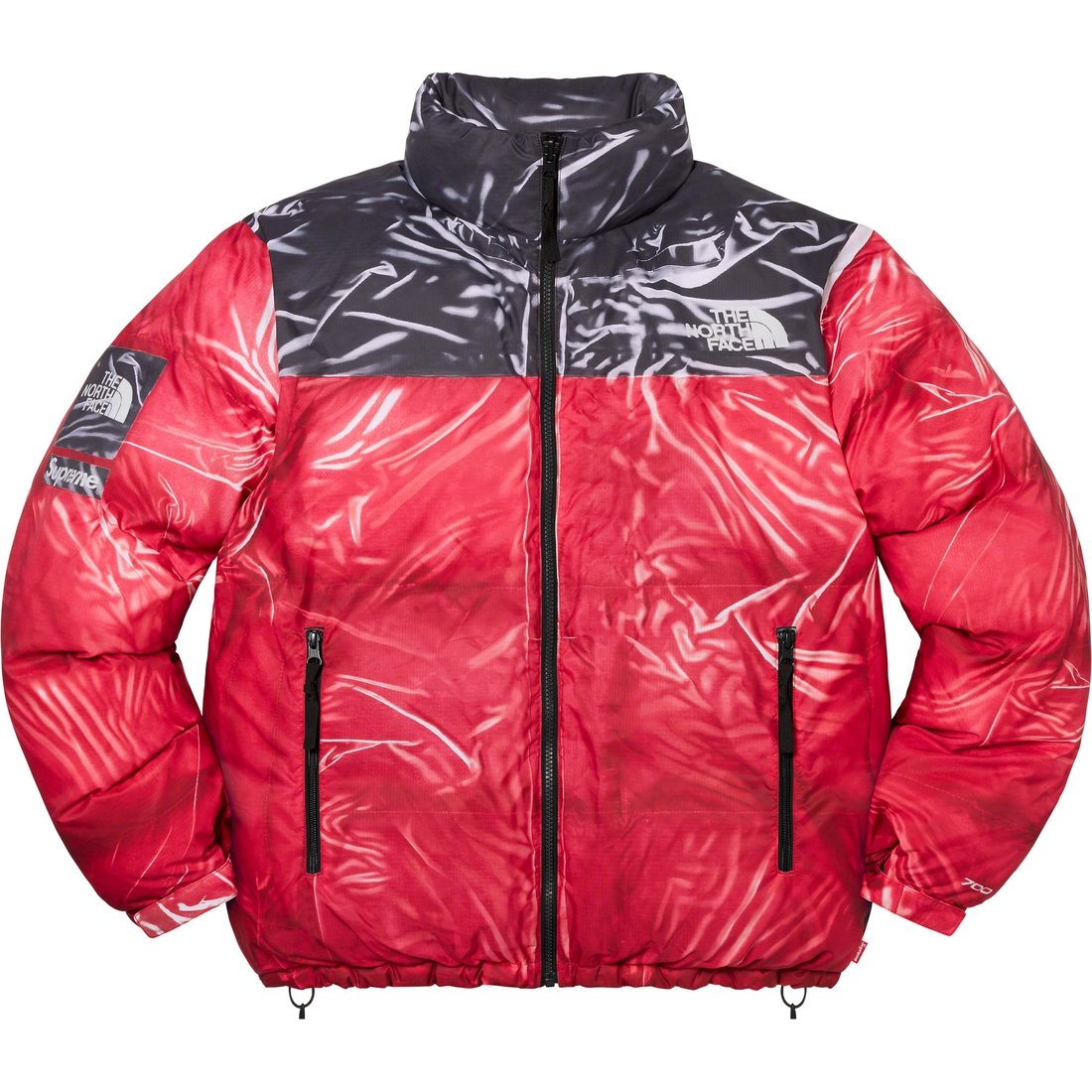 Details on Supreme The North Face Trompe L’oeil Printed Nuptse Jacket Red from spring summer 2023 (Price is $398)