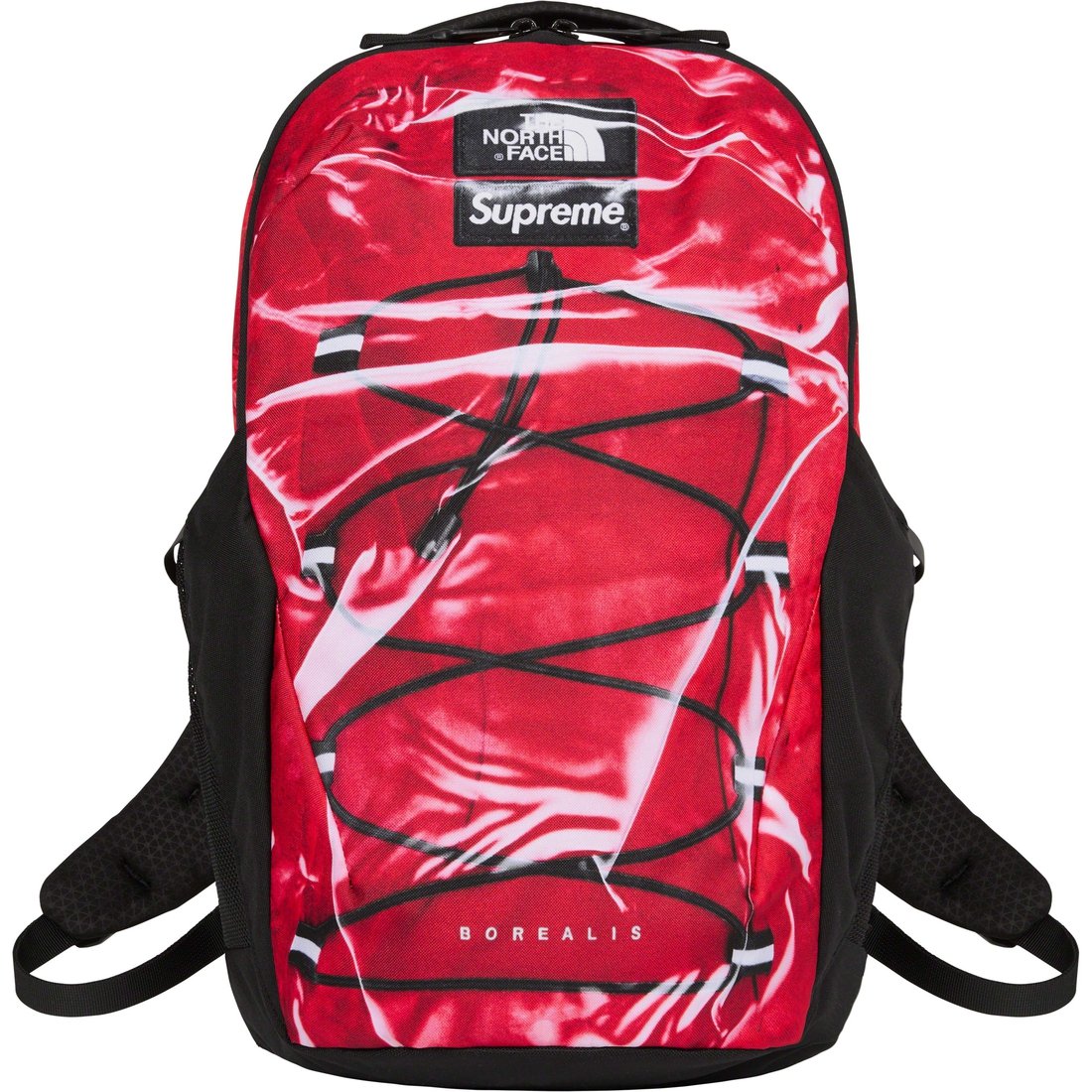Details on Supreme The North Face Trompe L’oeil Printed Borealis Backpack Red from spring summer 2023 (Price is $158)