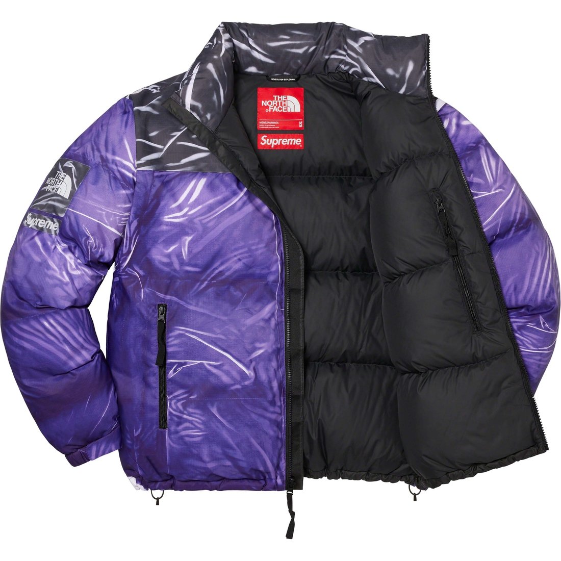 Details on Supreme The North Face Trompe L’oeil Printed Nuptse Jacket Purple from spring summer
                                                    2023 (Price is $398)