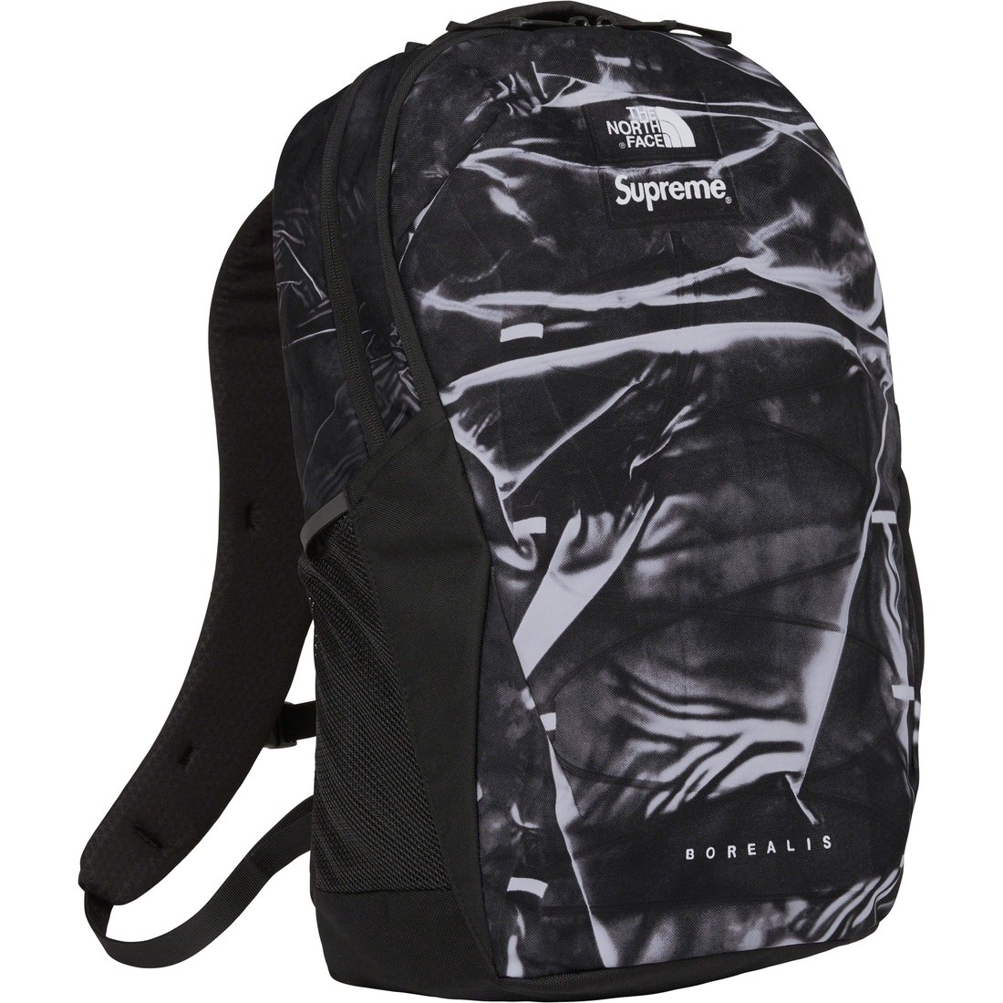 Details on Supreme The North Face Trompe L’oeil Printed Borealis Backpack Black from spring summer
                                                    2023 (Price is $158)