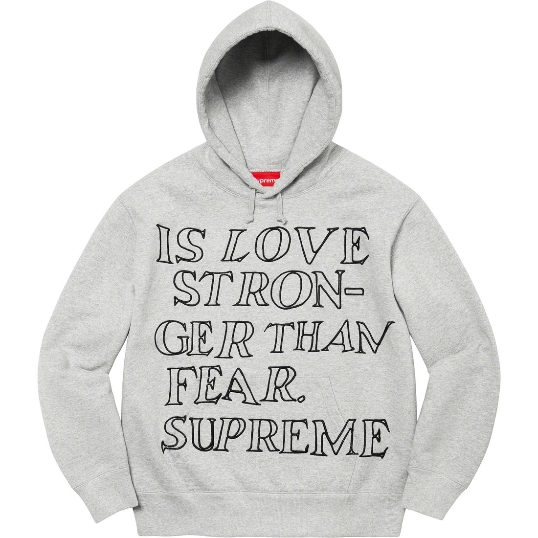 Details on Stronger Than Fear Hooded Sweatshirt Heather Grey from spring summer 2023 (Price is $158)