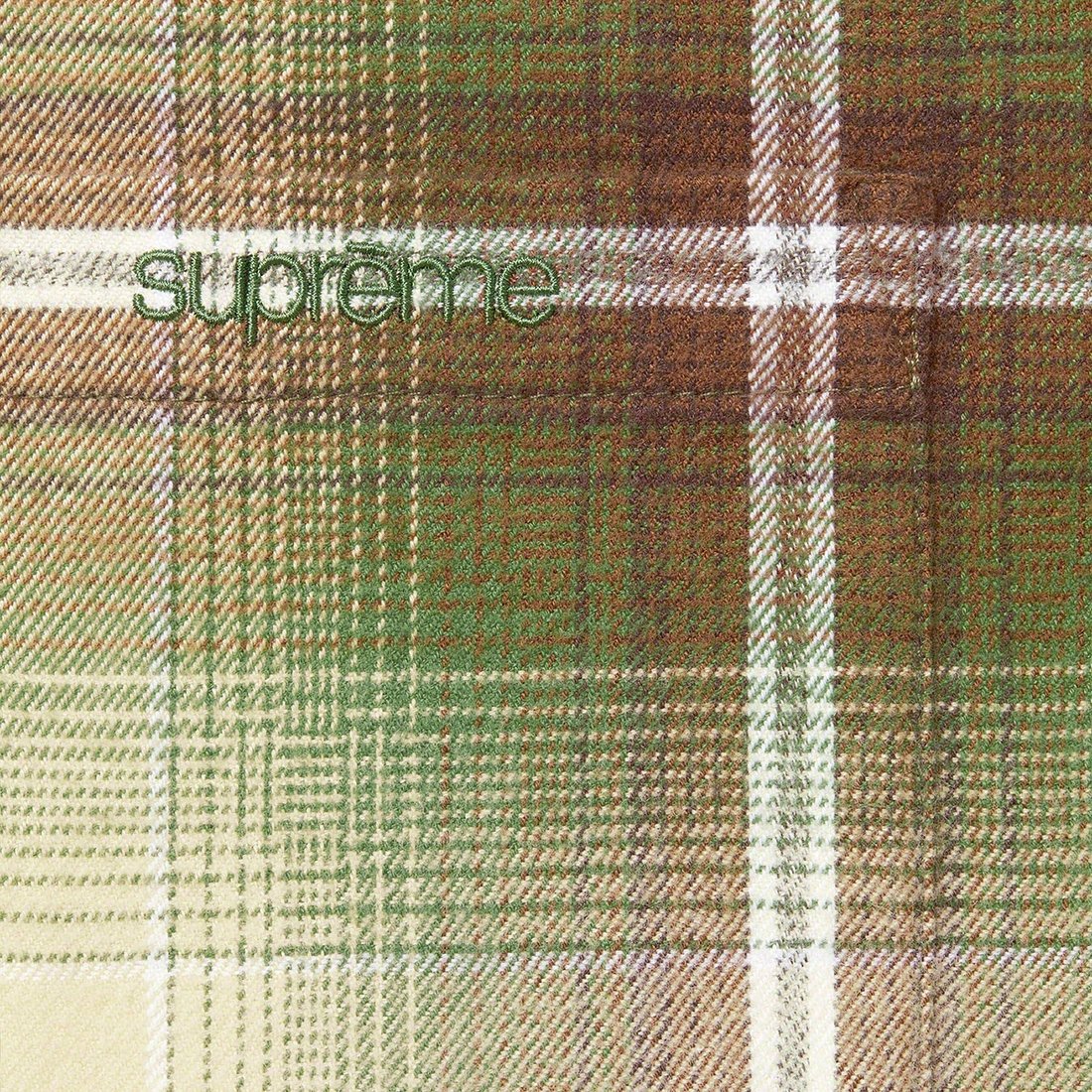 Details on Shadow Plaid Flannel Shirt Green from spring summer
                                                    2023 (Price is $128)