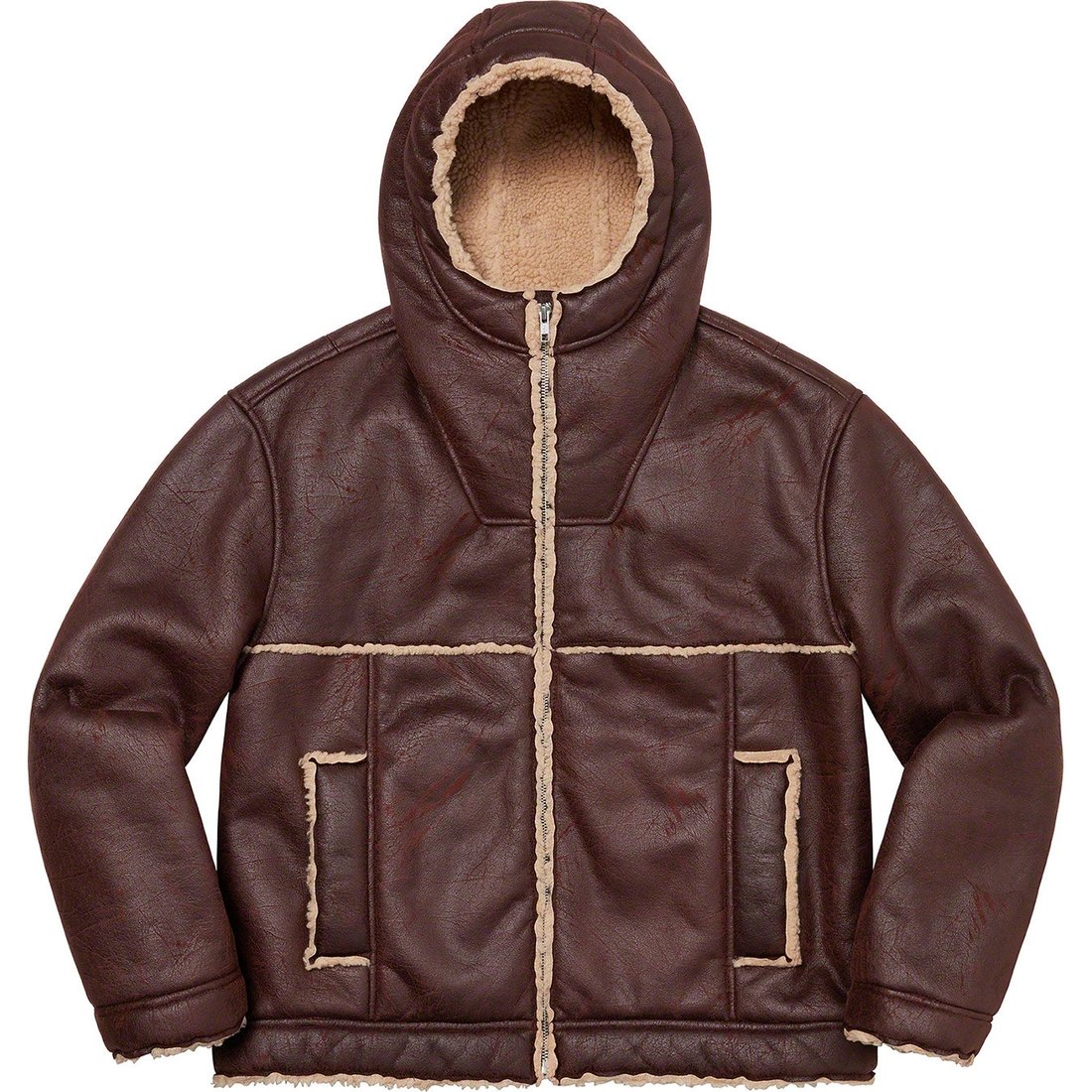 Details on Faux Shearling Hooded Jacket Brick from spring summer
                                                    2023 (Price is $298)