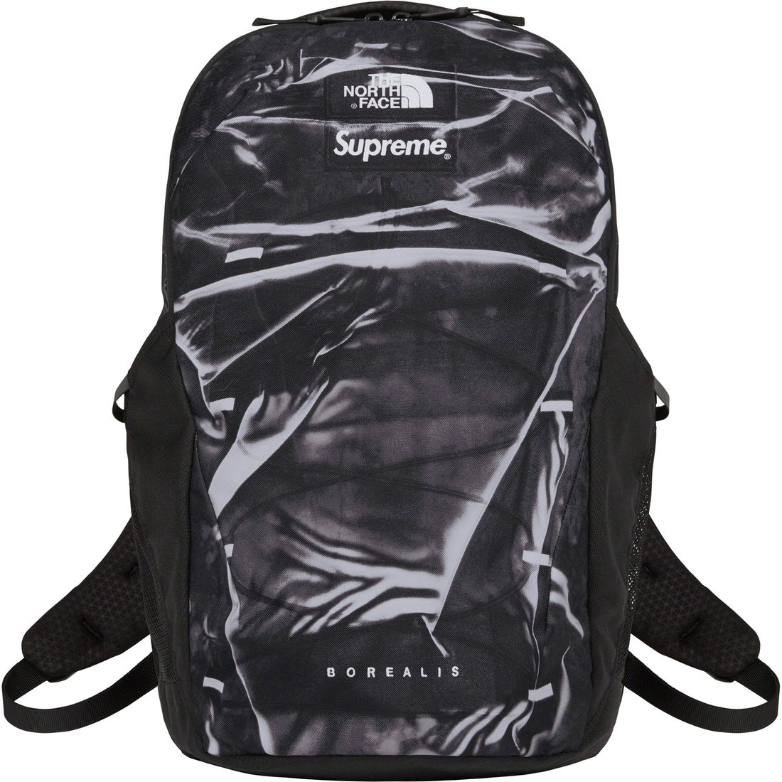 Details on Supreme The North Face Trompe L’oeil Printed Borealis Backpack Black from spring summer 2023 (Price is $158)
