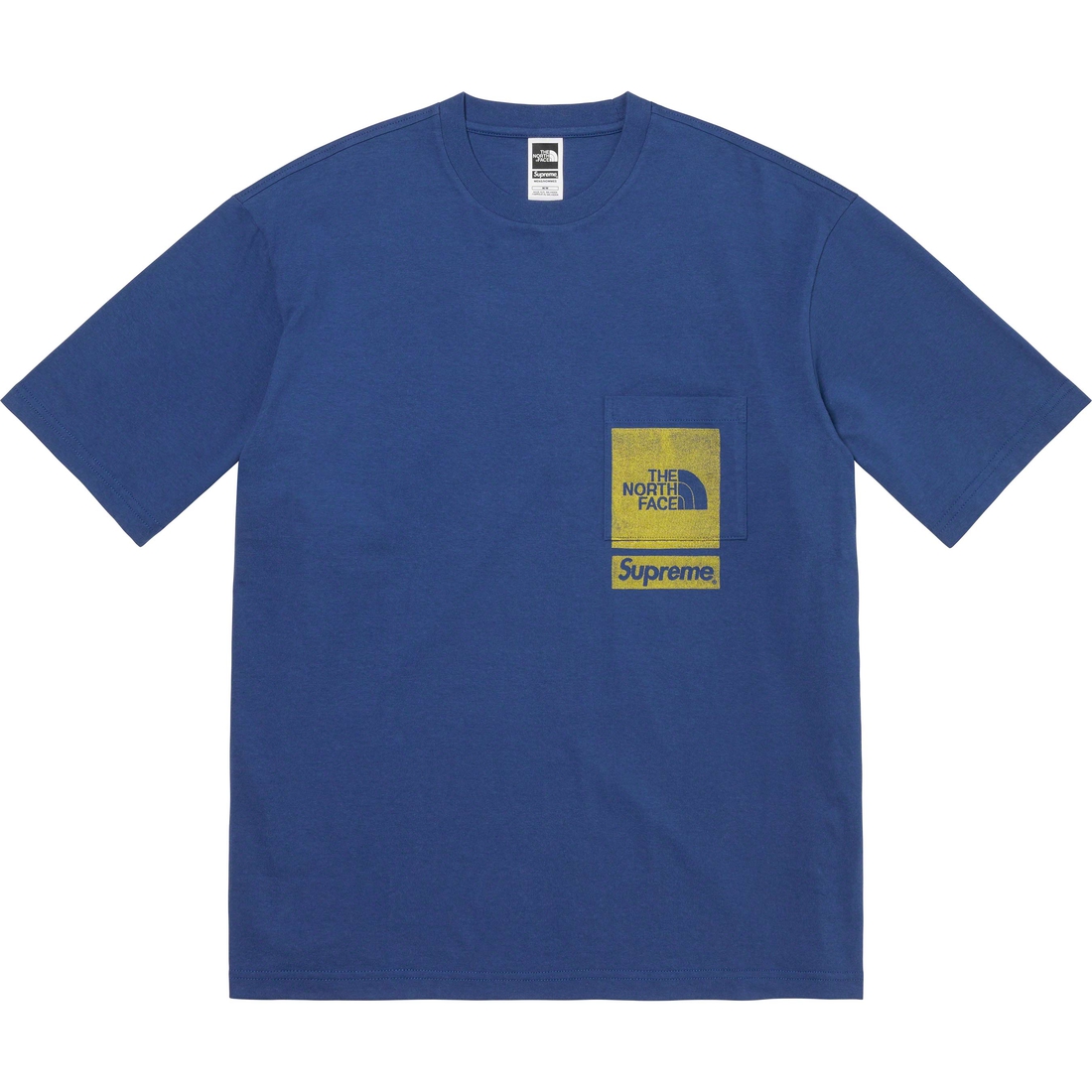 Details on Supreme The North Face Printed Pocket Tee Navy from spring summer 2023 (Price is $48)