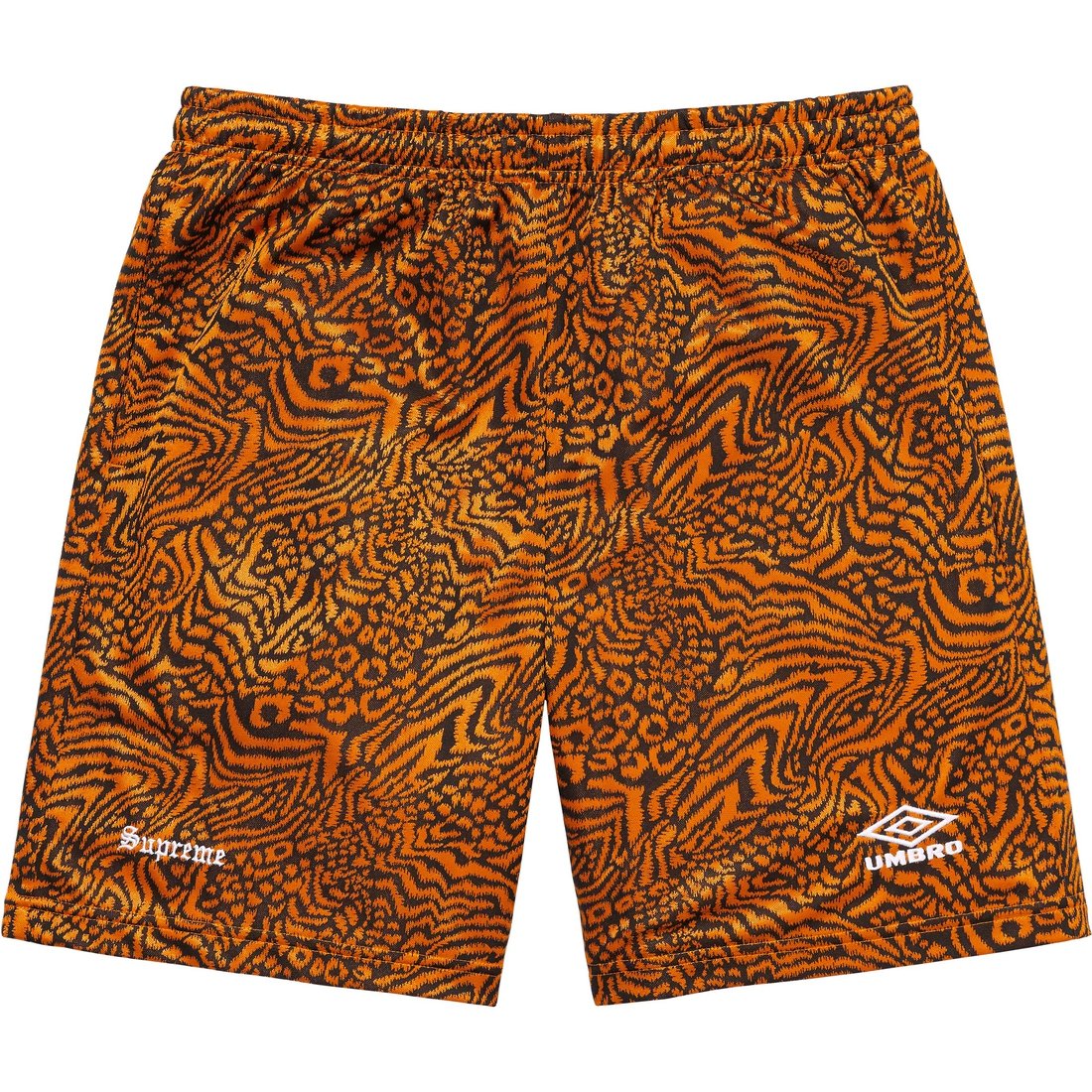 Details on Supreme Umbro Jacquard Animal Print Soccer Short Orange from spring summer
                                                    2023 (Price is $110)