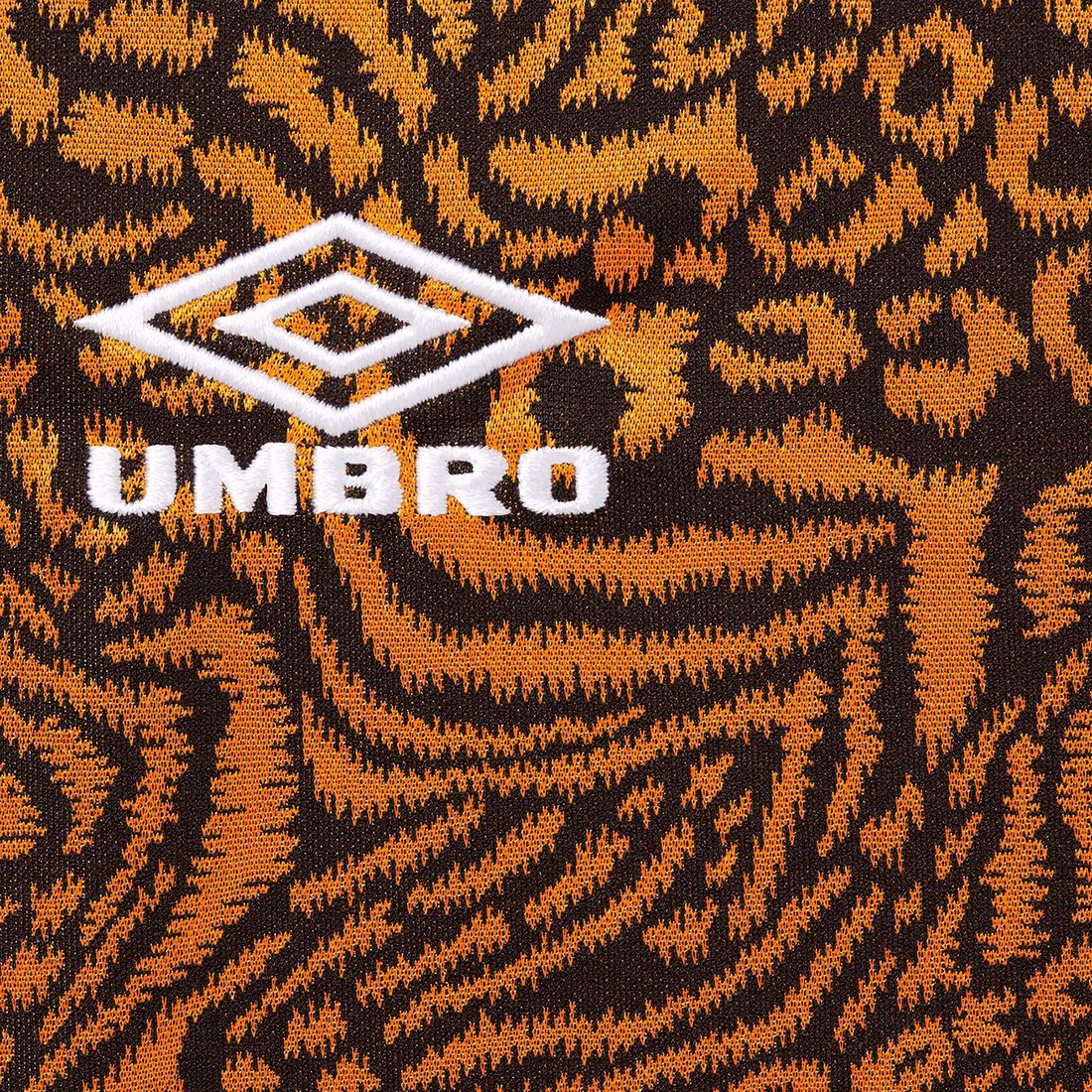 Details on Supreme Umbro Jacquard Animal Print Soccer Jersey Orange from spring summer 2023 (Price is $98)
