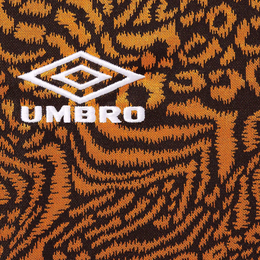 Details on Supreme Umbro Jacquard Animal Print Soccer Jersey Orange from spring summer
                                                    2023 (Price is $98)