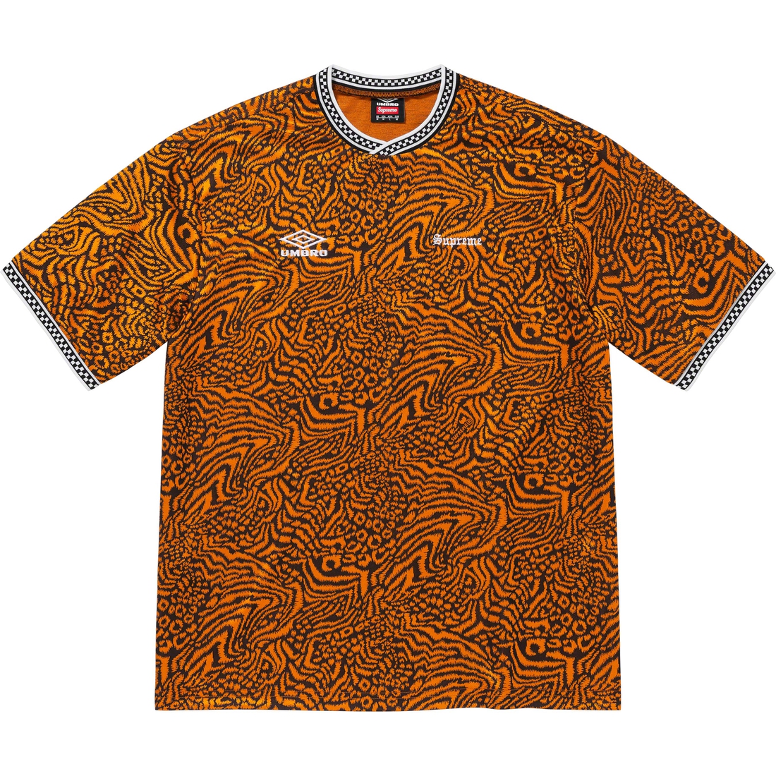 Details on Supreme Umbro Jacquard Animal Print Soccer Jersey Orange from spring summer
                                                    2023 (Price is $98)