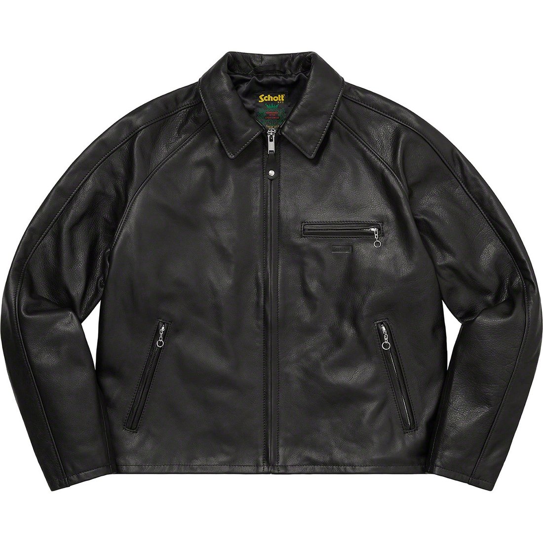 Details on Supreme Schott Leather Racer Jacket Black from spring summer
                                                    2023 (Price is $798)