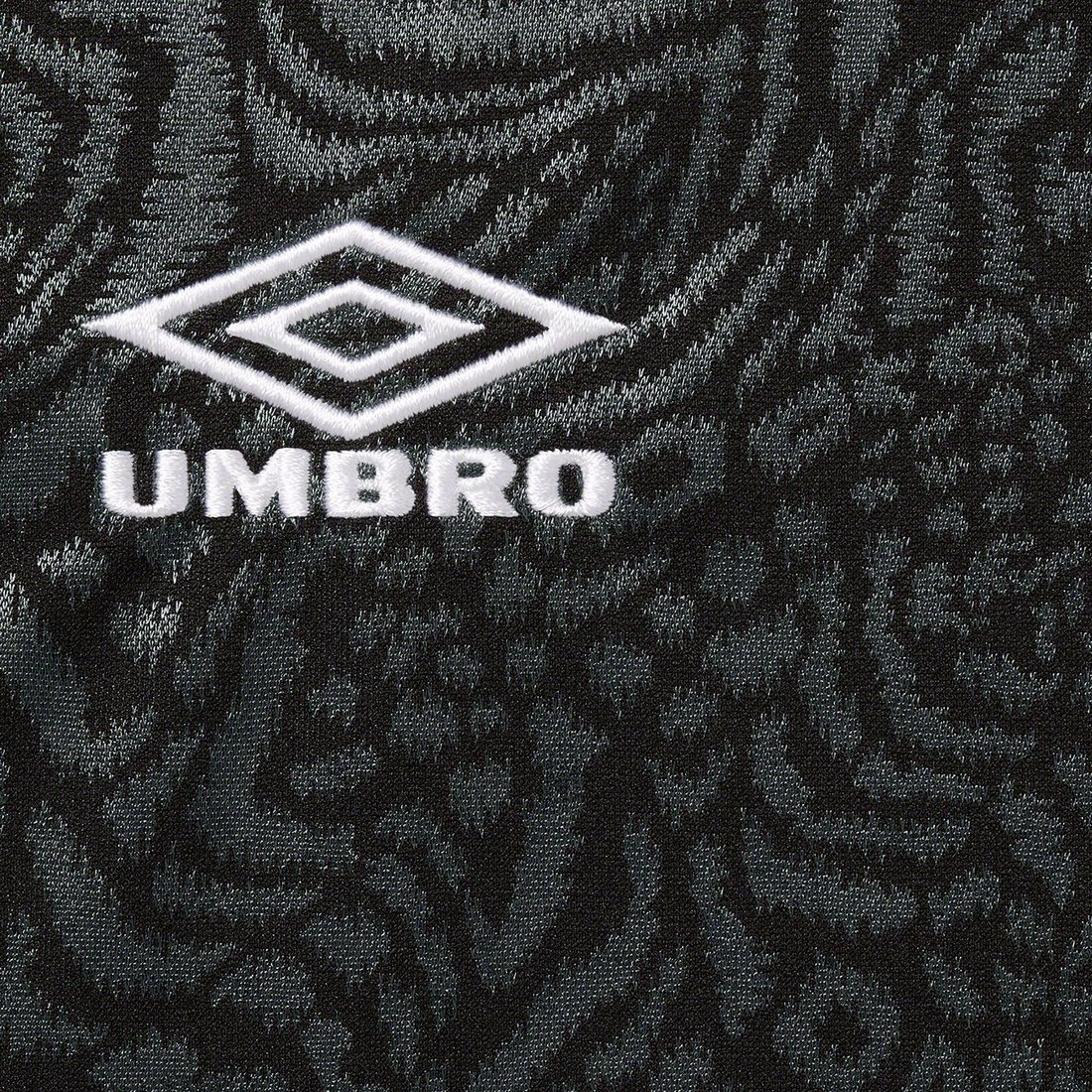 Details on Supreme Umbro Jacquard Animal Print Soccer Jersey Black from spring summer 2023 (Price is $98)
