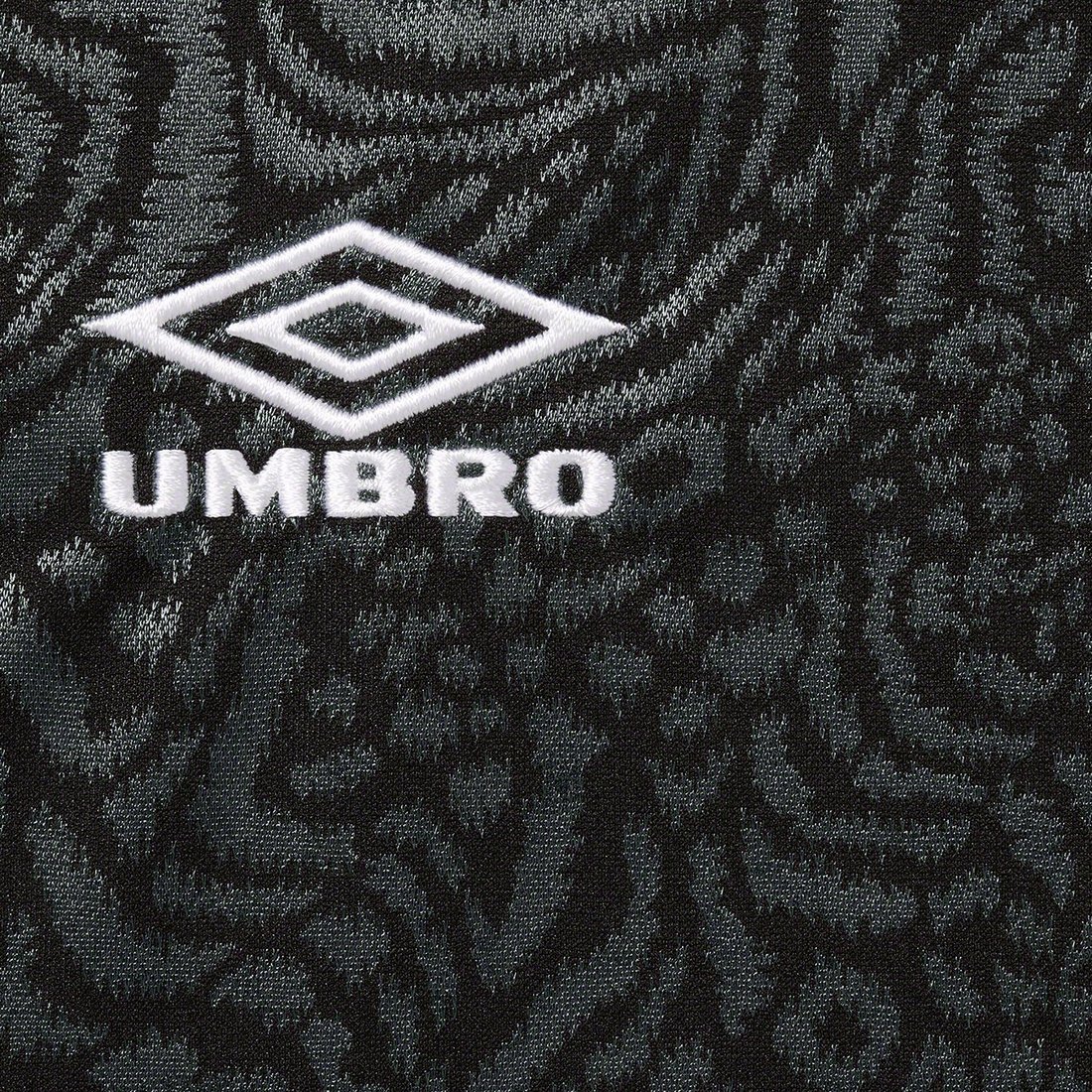 Details on Supreme Umbro Jacquard Animal Print Soccer Jersey Black from spring summer
                                                    2023 (Price is $98)