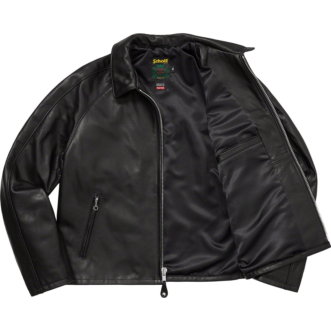 Details on Supreme Schott Leather Racer Jacket Black from spring summer 2023 (Price is $798)