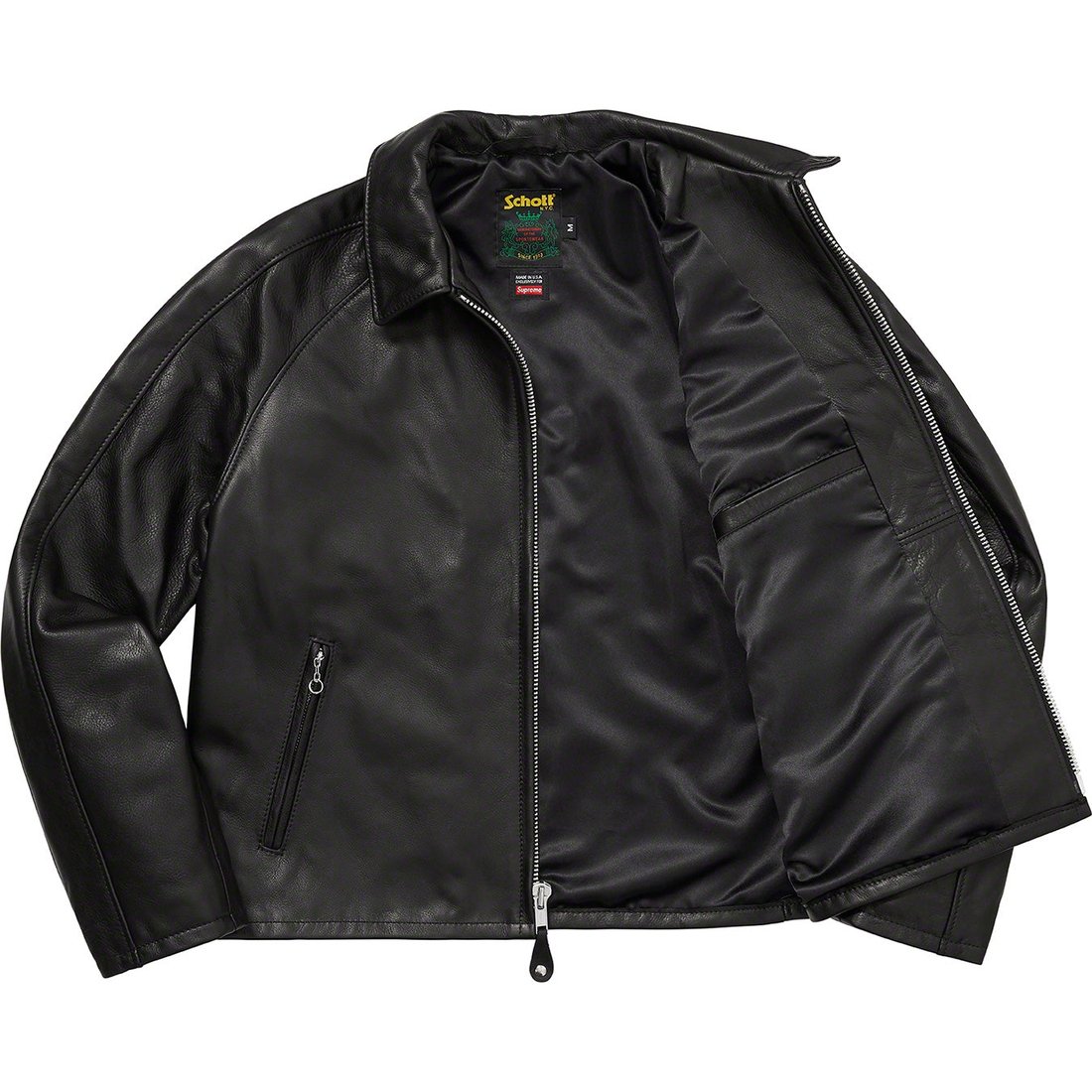 Details on Supreme Schott Leather Racer Jacket Black from spring summer
                                                    2023 (Price is $798)