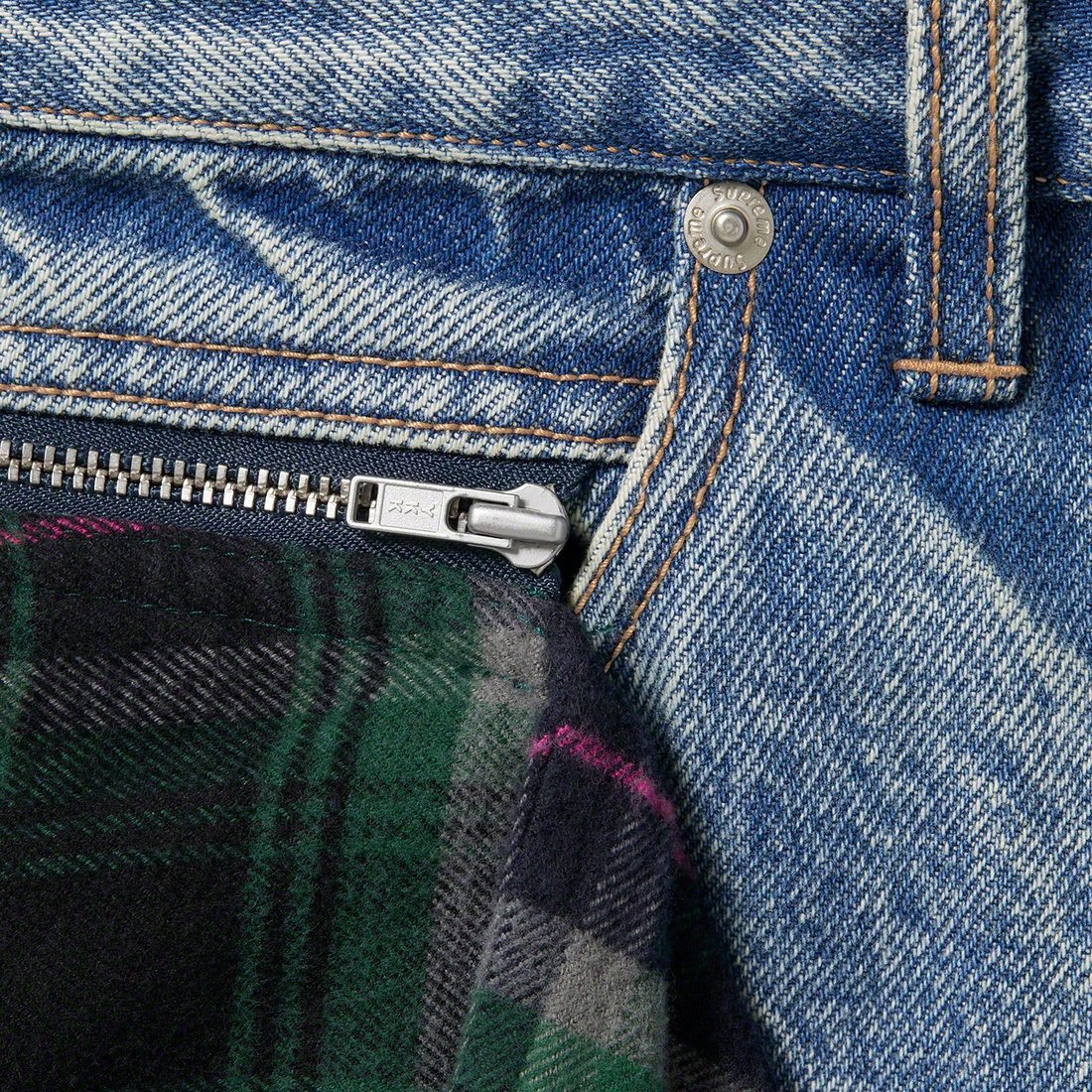 Details on Supreme UNDERCOVER Layered Jean Washed Indigo from spring summer
                                                    2023 (Price is $228)